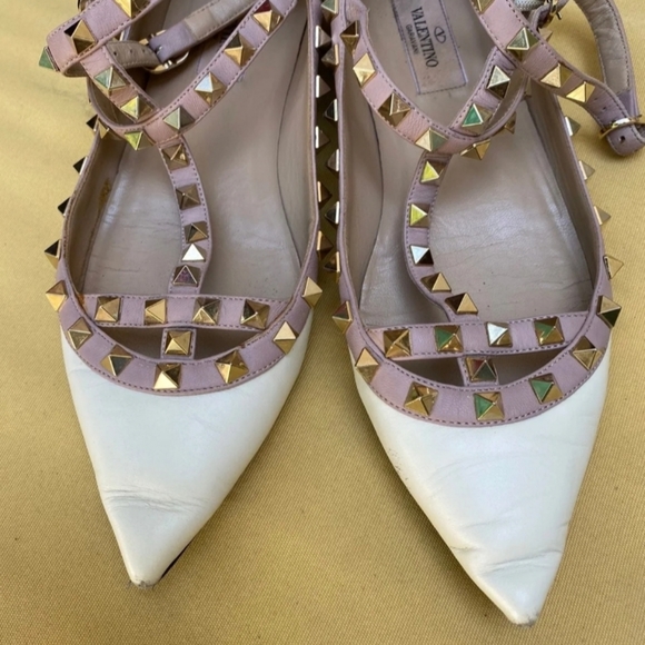 Authentic Valentino Rockstud Leather Sandals Flats White - Picture 1 of 8
